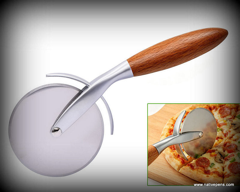 pizza cutter kit with handle shown slicing pizza